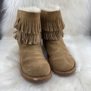 UGG Fringe Suede Ankle Boots - Tan